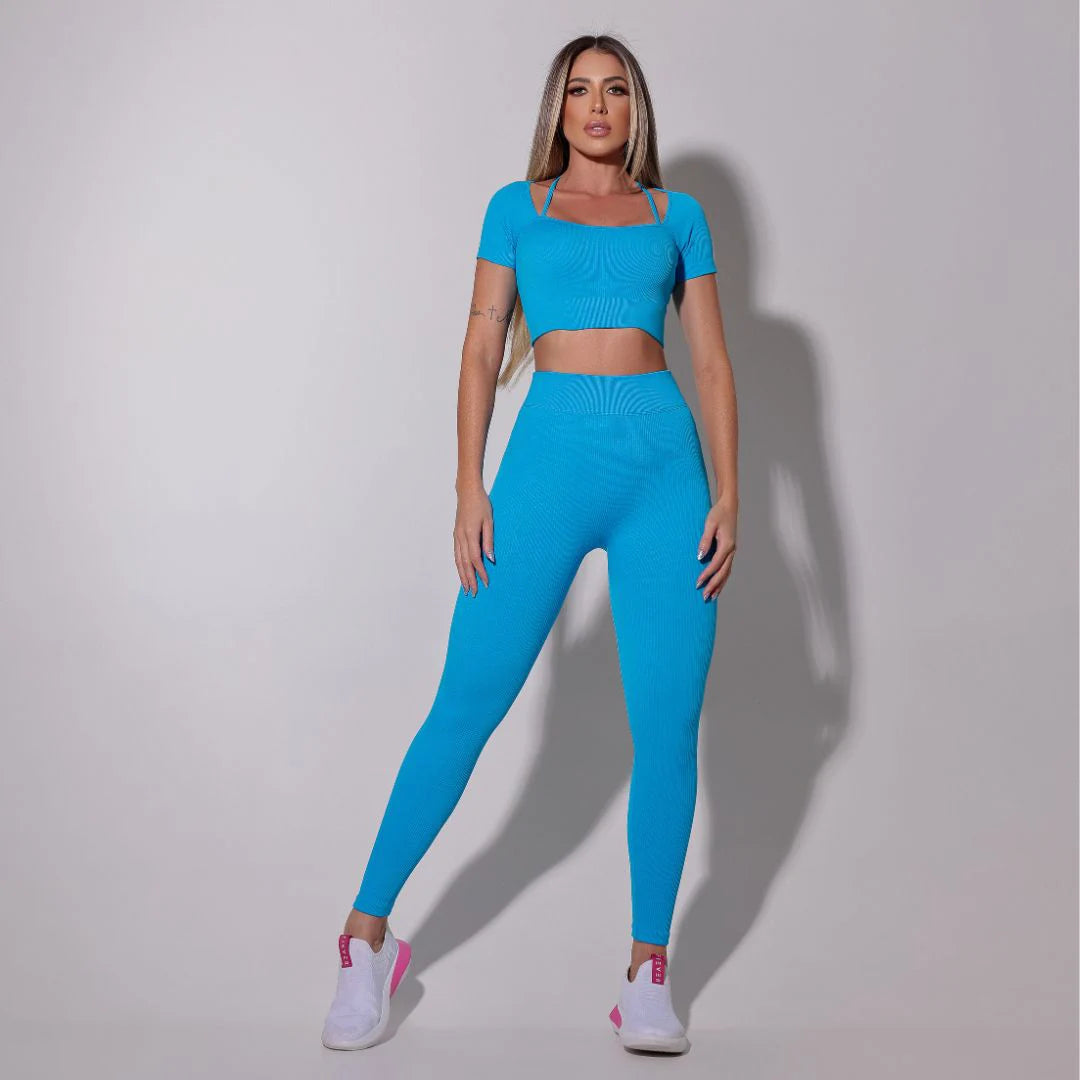 Conjunto Sky Blue Linha Color (Calça Legging + Cropped) - BMF0B05SB