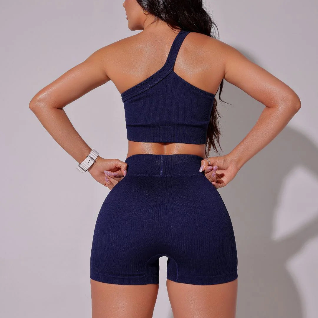 Conjunto One Shoulder Deep Blue Pure (Shorts Legging + Top) - BMF003COSDB